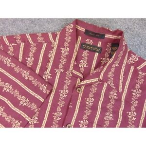 Metropolitan by Lord & Taylor Shirt Mens Small Silk Maroon Floral Stripe